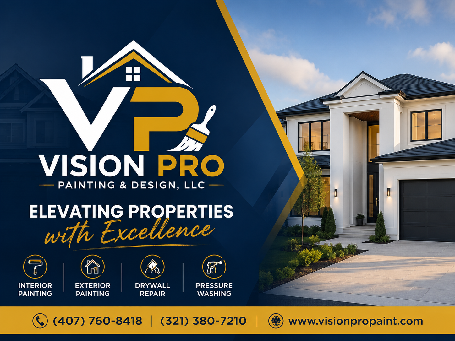 Vision Pro Painting & Design ofrece servicios de pintura residencial y comercial en Florida.